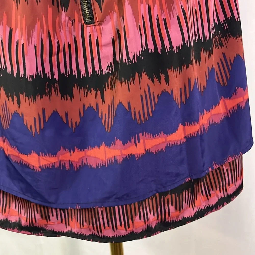 LC Lauren Conrad Pink Purple & Black Printed Tiered Hem High Waisted Mini Skirt
